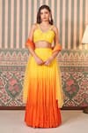 Buy_SAMMOHI BY MOKSHA AND HIRAL_Yellow Blouse And Skirt Georgette Embroidered Sequin Blunt -v Lehenga Set _at_Aza_Fashions