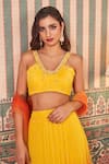 Shop_SAMMOHI BY MOKSHA AND HIRAL_Yellow Blouse And Skirt Georgette Embroidered Sequin Blunt -v Lehenga Set _Online_at_Aza_Fashions