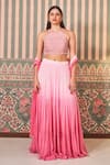 Buy_SAMMOHI BY MOKSHA AND HIRAL_Pink Blouse And Skirt Georgette Round Sequin Blunt Shaded Embroidered Lehenga Set _at_Aza_Fashions