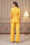 Shop_SAMMOHI BY MOKSHA AND HIRAL_Yellow Dupion Silk Embroidery Floral V-neck Peplum Tunic With Pant _at_Aza_Fashions