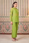 Buy_SAMMOHI BY MOKSHA AND HIRAL_Green Bustier Dupion Silk Embroidery Beads Tunic Floral Short And Pant Set _Online_at_Aza_Fashions