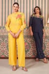 SAMMOHI BY MOKSHA AND HIRAL_Yellow Bustier Dupion Silk Embroidery Beads Floral Applique Short And Pant Set _Online_at_Aza_Fashions