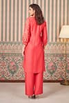 Shop_SAMMOHI BY MOKSHA AND HIRAL_Coral Chanderi Silk Embroidery V-neck Kurta With Pant _at_Aza_Fashions