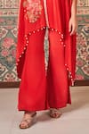 SAMMOHI BY MOKSHA AND HIRAL_Red Crepe Silk Embroidery Beads Round Floral Applique Asymmetric Cape With Pant _Online_at_Aza_Fashions