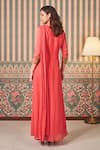 Shop_SAMMOHI BY MOKSHA AND HIRAL_Coral Georgette Embroidery Round Applique Drape Gown _at_Aza_Fashions