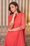 Buy_SAMMOHI BY MOKSHA AND HIRAL_Coral Georgette Embroidery Round Applique Drape Gown _Online_at_Aza_Fashions