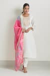 Shop_Samyukta Singhania_Off White Kurta And Pant Viscose Chanderi Embroidery Zari Thread Round Set 