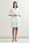 Buy_Samyukta Singhania_White Hakoba Cotton Cutout Flap Collar Pattern Flared Shirt Dress 