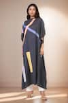 Buy_Samyukta Singhania_Black Soft Silk Crepe Printed Abstract Geometric Boat Electric Kaftan Dress _at_Aza_Fashions