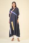 Buy_Samyukta Singhania_Black Soft Silk Crepe Printed Abstract Geometric Boat Electric Kaftan Dress 