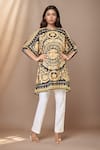 Buy_Samyukta Singhania_Gold French Moss Print Royal Round Short Kaftan _at_Aza_Fashions