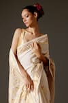 Buy_Rohit Bal_Cream Chanderi Print Serene Bird Motif Saree And Unstitched Blouse Piece Set _Online_at_Aza_Fashions