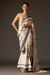 Buy_Rohit Bal_Ivory Crepe Print Floral Blossom Monotone Saree And Unstitched Blouse Piece Set _at_Aza_Fashions