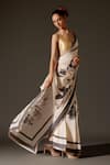 Rohit Bal_Ivory Crepe Print Floral Blossom Monotone Saree And Unstitched Blouse Piece Set _Online_at_Aza_Fashions