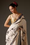 Buy_Rohit Bal_Ivory Crepe Print Floral Blossom Monotone Saree And Unstitched Blouse Piece Set _Online_at_Aza_Fashions