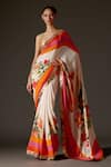 Buy_Rohit Bal_Ivory Crepe Print Floral Vine Flower Saree And Unstitched Blouse Piece Set _at_Aza_Fashions