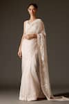 Rohit Bal_Ivory Organza Embroidery Floral Vine Saree And Unstitched Blouse Piece Set _Online_at_Aza_Fashions