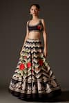 Buy_Rohit Bal_Black Chanderi Silk Embroidered Thread Scoop Gradient Chevron Print Lehenga Set _Online_at_Aza_Fashions