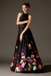 Buy_Rohit Bal_Black Chanderi Embroidered Thread Band Floral Garden Anarkali With Dupatta _at_Aza_Fashions