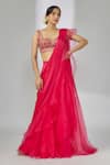 Buy_Gopi Vaid_Pink Saree Chiffon And Organza Embroidery Sequins Richa Pre-draped With Blouse _at_Aza_Fashions