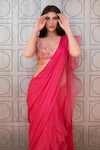 Gopi Vaid_Pink Saree Chiffon And Organza Embroidery Sequins Richa Pre-draped With Blouse _Online_at_Aza_Fashions