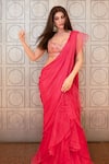 Shop_Gopi Vaid_Pink Saree Chiffon And Organza Embroidery Sequins Richa Pre-draped With Blouse _Online_at_Aza_Fashions