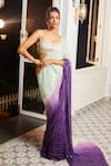 Buy_Masumi Mewawalla x AZA_Green Lurex Embellished Stripes Scoop Ombre Pre-draped Saree With Blouse _at_Aza_Fashions