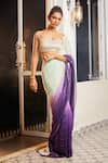 Masumi Mewawalla x AZA_Green Lurex Embellished Stripes Scoop Ombre Pre-draped Saree With Blouse _Online_at_Aza_Fashions