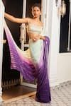 Buy_Masumi Mewawalla x AZA_Green Lurex Embellished Stripes Scoop Ombre Pre-draped Saree With Blouse _Online_at_Aza_Fashions