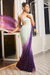 Masumi Mewawalla x AZA_Green Lurex Embellished Stripes Scoop Ombre Pre-draped Saree With Blouse _at_Aza_Fashions