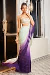 Buy_Masumi Mewawalla x AZA_Green Lurex Embellished Stripes Scoop Ombre Pre-draped Saree With Blouse _Online