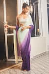 Masumi Mewawalla x AZA_Green Lurex Embellished Stripes Scoop Ombre Pre-draped Saree With Blouse 