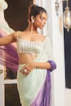 Masumi Mewawalla x AZA_Green Lurex Embellished Stripes Scoop Ombre Pre-draped Saree With Blouse 