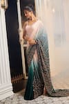 Masumi Mewawalla x AZA_Green Satin Organza Embroidered Jaal Scoop Ombre Pre-draped Saree With Blouse _Online_at_Aza_Fashions