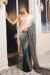 Buy_Masumi Mewawalla x AZA_Green Satin Organza Embroidered Jaal Scoop Ombre Pre-draped Saree With Blouse _Online_at_Aza_Fashions