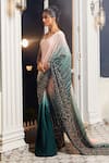 Shop_Masumi Mewawalla x AZA_Green Satin Organza Embroidered Jaal Scoop Ombre Pre-draped Saree With Blouse _Online_at_Aza_Fashions