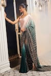 Shop_Masumi Mewawalla x AZA_Green Satin Organza Embroidered Jaal Scoop Ombre Pre-draped Saree With Blouse 