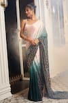 Masumi Mewawalla x AZA_Green Satin Organza Embroidered Jaal Scoop Ombre Pre-draped Saree With Blouse _Online