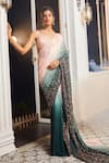 Buy_Masumi Mewawalla x AZA_Green Satin Organza Embroidered Jaal Scoop Ombre Pre-draped Saree With Blouse _Online