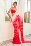 Buy_Masumi Mewawalla x AZA_Pink Satin Organza Embroidered Striped Ombre Pre-draped Saree With Blouse _at_Aza_Fashions