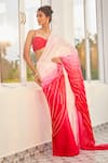 Masumi Mewawalla x AZA_Pink Satin Organza Embroidered Striped Ombre Pre-draped Saree With Blouse _Online_at_Aza_Fashions