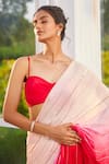 Buy_Masumi Mewawalla x AZA_Pink Satin Organza Embroidered Striped Ombre Pre-draped Saree With Blouse 