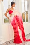 Shop_Masumi Mewawalla x AZA_Pink Satin Organza Embroidered Striped Ombre Pre-draped Saree With Blouse 