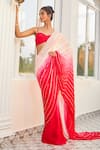 Masumi Mewawalla x AZA_Pink Satin Organza Embroidered Striped Ombre Pre-draped Saree With Blouse _Online