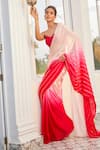 Shop_Masumi Mewawalla x AZA_Pink Satin Organza Embroidered Striped Ombre Pre-draped Saree With Blouse _Online