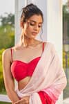 Shop_Masumi Mewawalla x AZA_Pink Satin Organza Embroidered Striped Ombre Pre-draped Saree With Blouse _at_Aza_Fashions