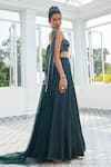 Shop_Masumi Mewawalla x AZA_Green Satin Organza Embroidered Sequins Flared Lehenga And Draped Blouse Set _at_Aza_Fashions