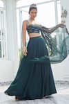 Masumi Mewawalla x AZA_Green Satin Organza Embroidered Sequins Flared Lehenga And Draped Blouse Set 