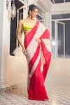 Buy_Masumi Mewawalla x AZA_Pink Natural Crepe Embroidered Color Block Pre-draped Saree With Neon Blouse _at_Aza_Fashions