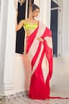 Buy_Masumi Mewawalla x AZA_Pink Natural Crepe Embroidered Color Block Pre-draped Saree With Neon Blouse _Online_at_Aza_Fashions